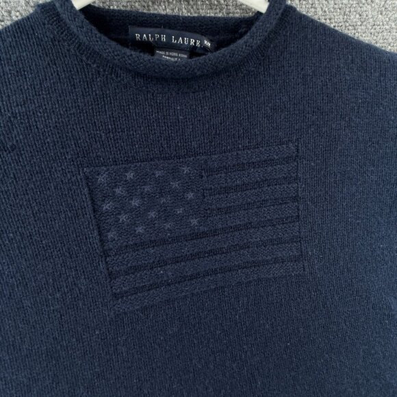 Ralph Lauren Cashmere Wool Blend Flag Sweater Navy Blue Medium Pullover Knit USA - Picture 2 of 15